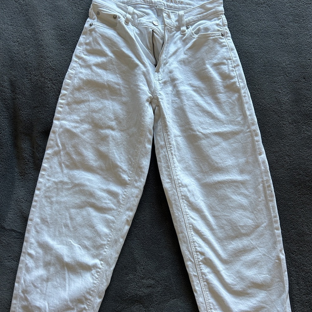 American Eagle Outfitters White Stretch Barrel Jeans